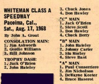 Whiteman Stadium Speedway September 14, 1968