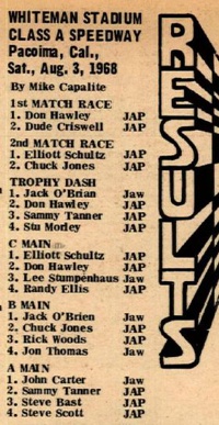 Whiteman Stadium Speedway September 14, 1968