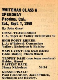 Whiteman Stadium Speedway September 14, 1968