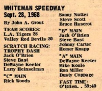 Whiteman Stadium Speedway September 14, 1968